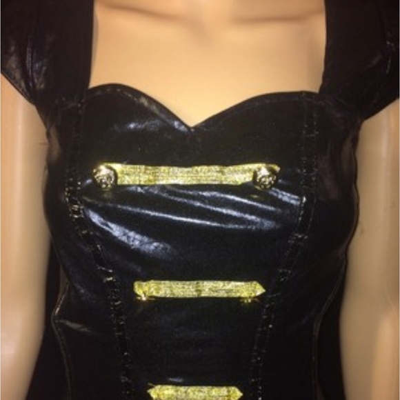 Women's Pirate Black Corset Top with Gold Accents,Hat, Choker - Size L 12-14 NWT - Picture 3 of 4